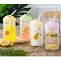 490ml drinking glass cup with glass straw